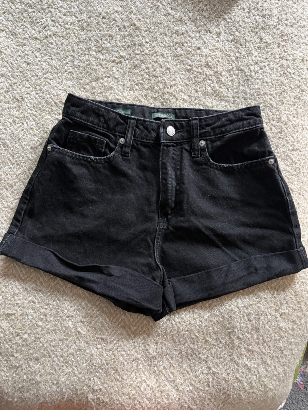 Black Denim Highest Rise Mom Shorts Cuffed